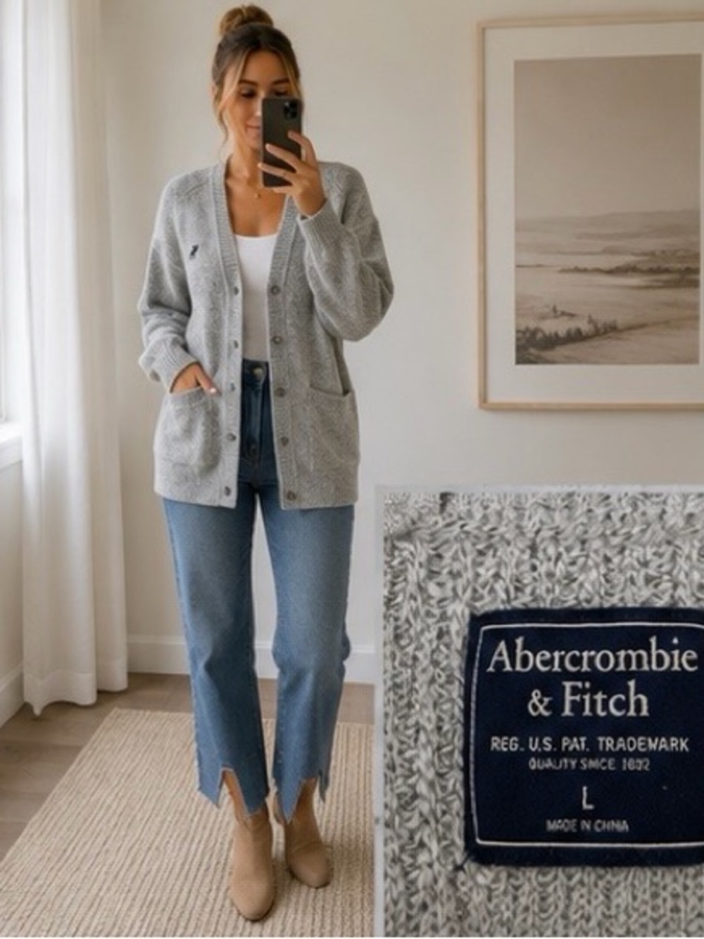 Vintage Abercrombie & Fitch Long Cardigan – Gray | Size L - Picture 4 of 8
